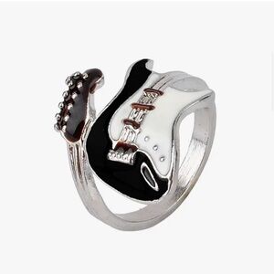 Rockin Guitar Ring Black and White Enamel Electric Guitar Ring Unisex Size 9